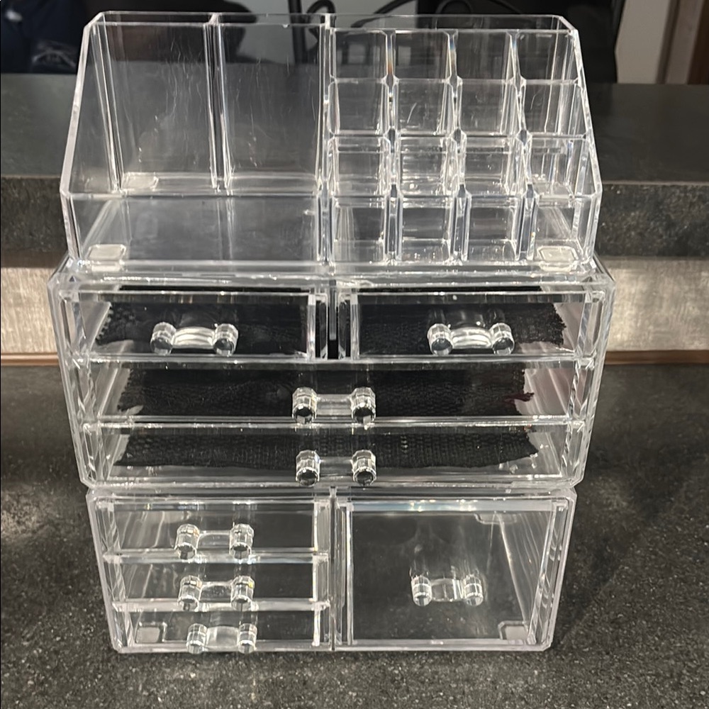 Clear Makeup Organizer with Multiple Compartments and Drawers